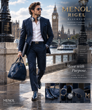 MENOL RIGEL navy leather goods, boots, belt, headphones and accessories