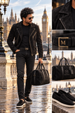 MENOL X black suede look with matching loafers, belt and holdall