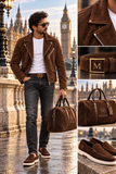 MENOL Gliese brown suede look with coordinated loafers, belt and holdall