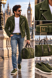 MENOL Libre olive green suede look with matching loafers, belt and holdall