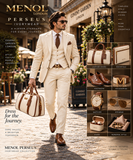 MENOL Perseus ivory formal suit with coordinated brown leather accessories